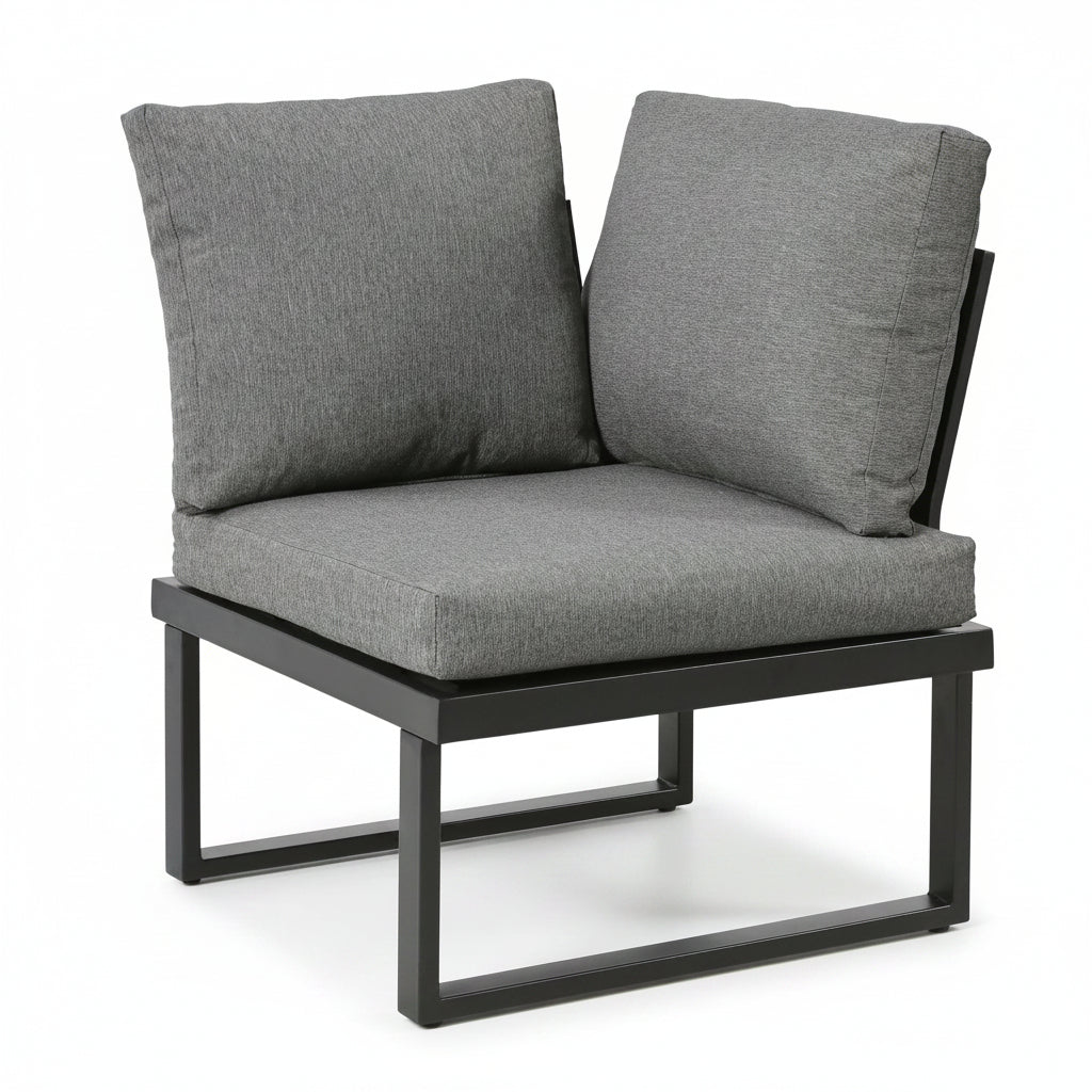 Lune – Salon de Jardin d'Angle Modulable 5 Places avec Table Effet Bois
