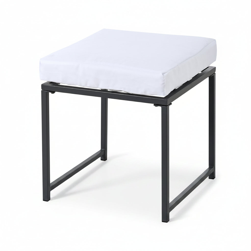 Vetra – Ensemble Table de Jardin 117 cm avec 4 Fauteuils & 2 Poufs – Blanc & Noir