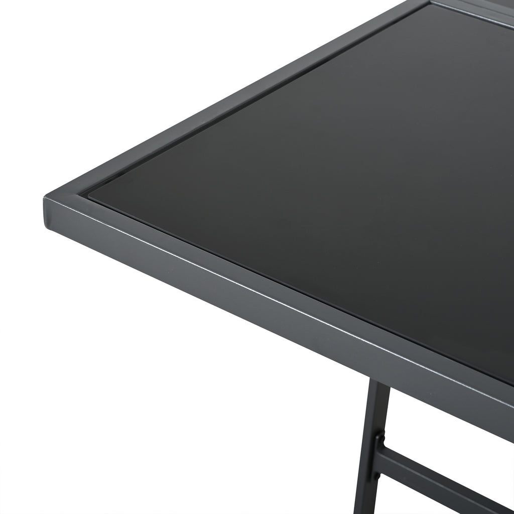 Vetra – Ensemble Table de Jardin 117 cm avec 4 Fauteuils & 2 Poufs – Blanc & Noir