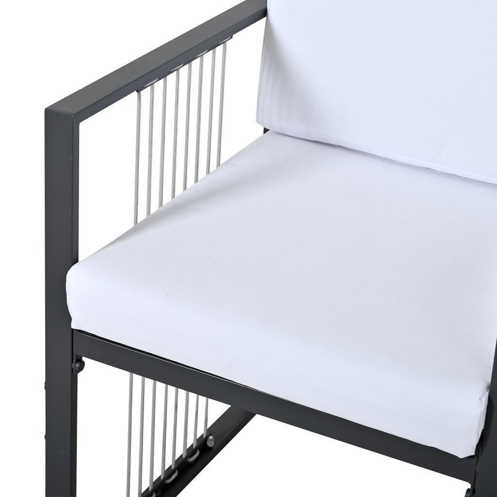 Vetra – Ensemble Table de Jardin 117 cm avec 4 Fauteuils & 2 Poufs – Blanc & Noir