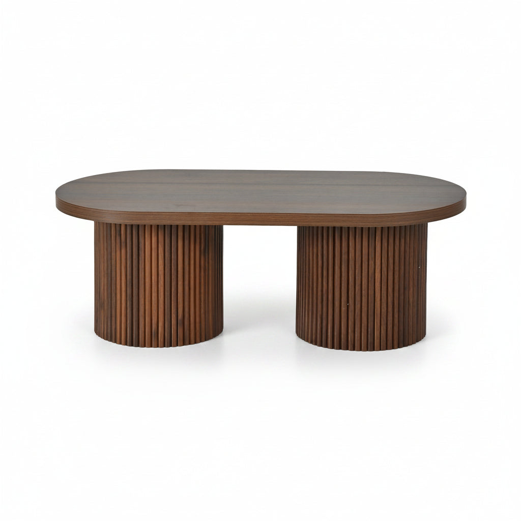 Solen – Mesa de Centro Ovalada de Nogal con Patas Acanaladas