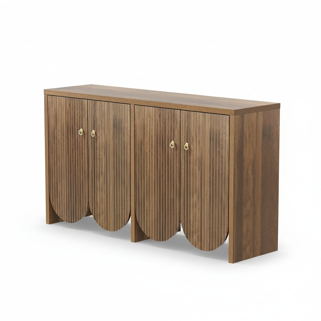 Arvo – Buffet 4 Portes en Bois Effet Noyer à Façades Rainurées – 147 cm