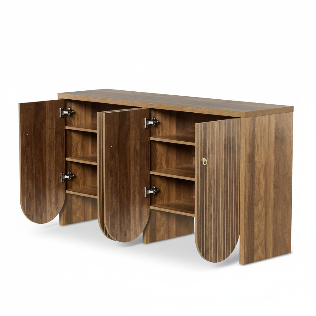 Arvo – Buffet 4 Portes en Bois Effet Noyer à Façades Rainurées – 147 cm