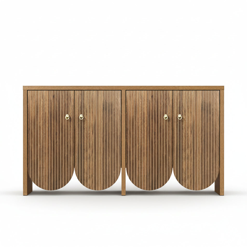 Arvo – Buffet 4 Portes en Bois Effet Noyer à Façades Rainurées – 147 cm