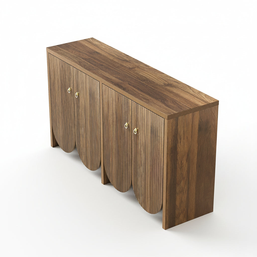 Arvo – Buffet 4 Portes en Bois Effet Noyer à Façades Rainurées – 147 cm