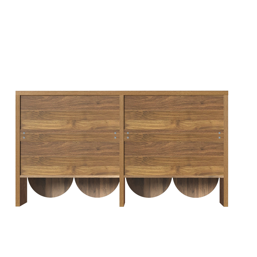 Arvo – Buffet 4 Portes en Bois Effet Noyer à Façades Rainurées – 147 cm