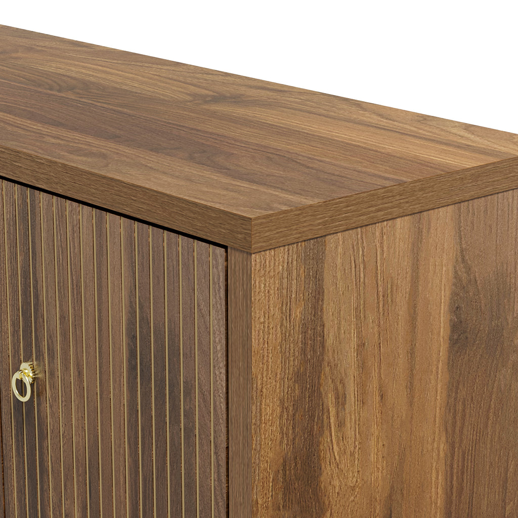 Arvo – Buffet 4 Portes en Bois Effet Noyer à Façades Rainurées – 147 cm