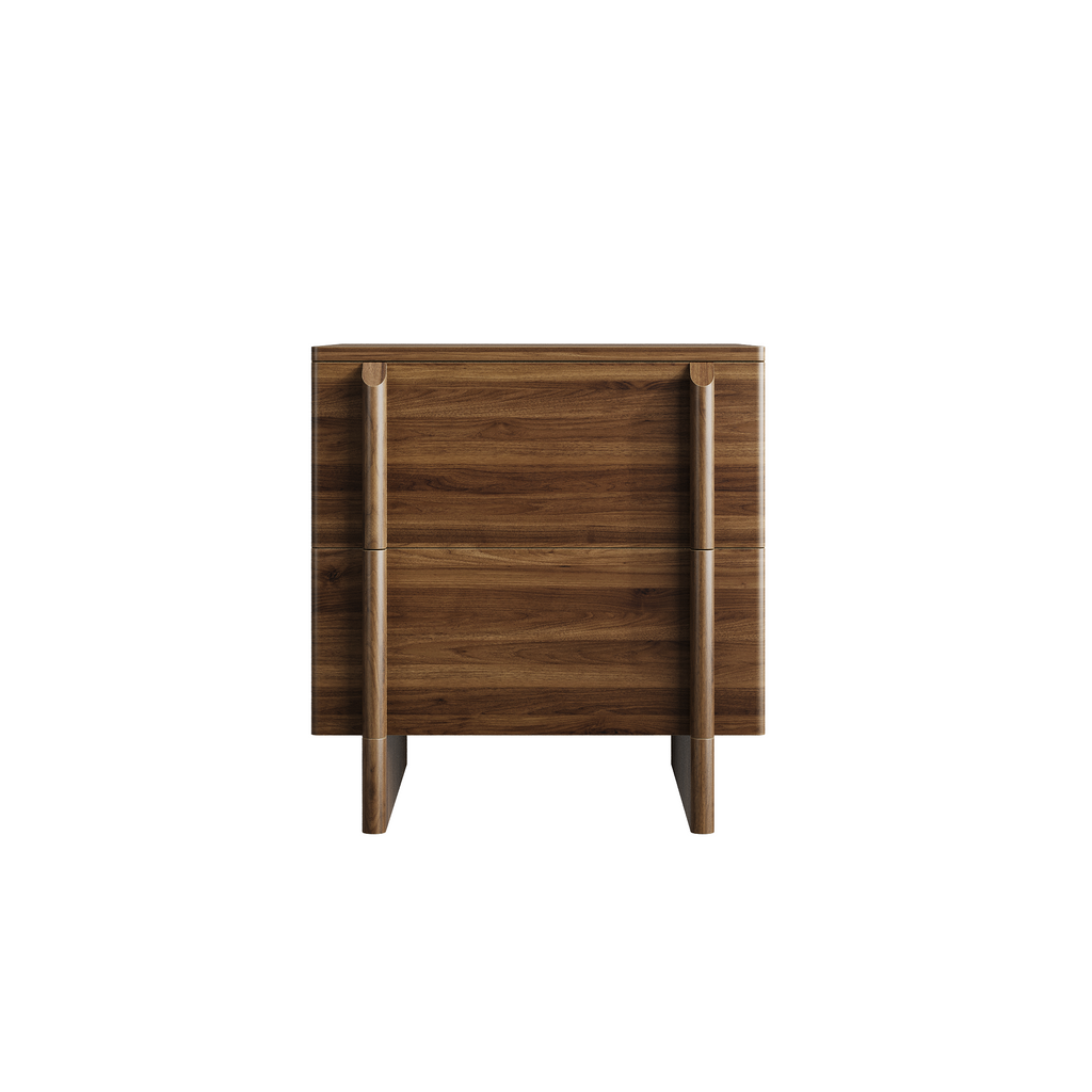 Noma – Walnut-Effect Wooden Bedside Table with 2 Drawers – 48 cm