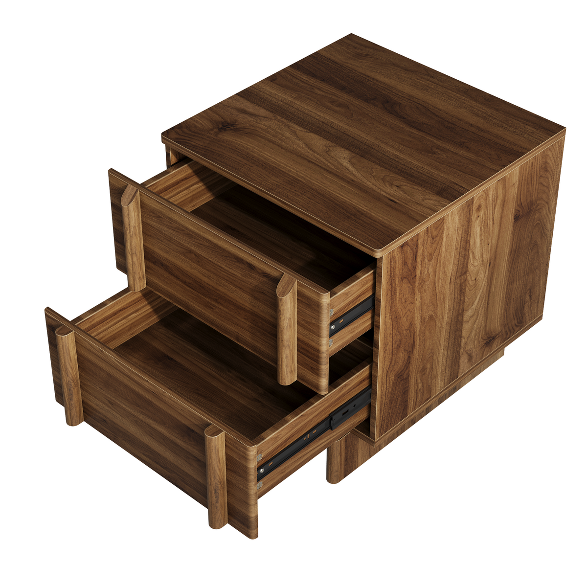 Noma – Walnut-Effect Wooden Bedside Table with 2 Drawers – 48 cm