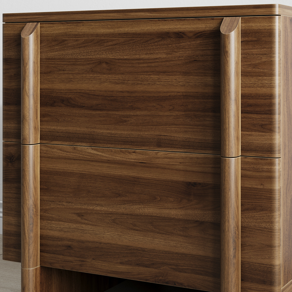 Noma – Walnut-Effect Wooden Bedside Table with 2 Drawers – 48 cm