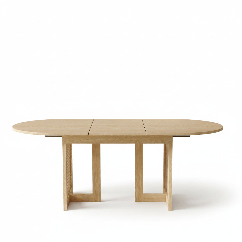 Sora – Extendable Oval Dining Table 6–8 People in Oak & Rattan 150/200*90*75cm