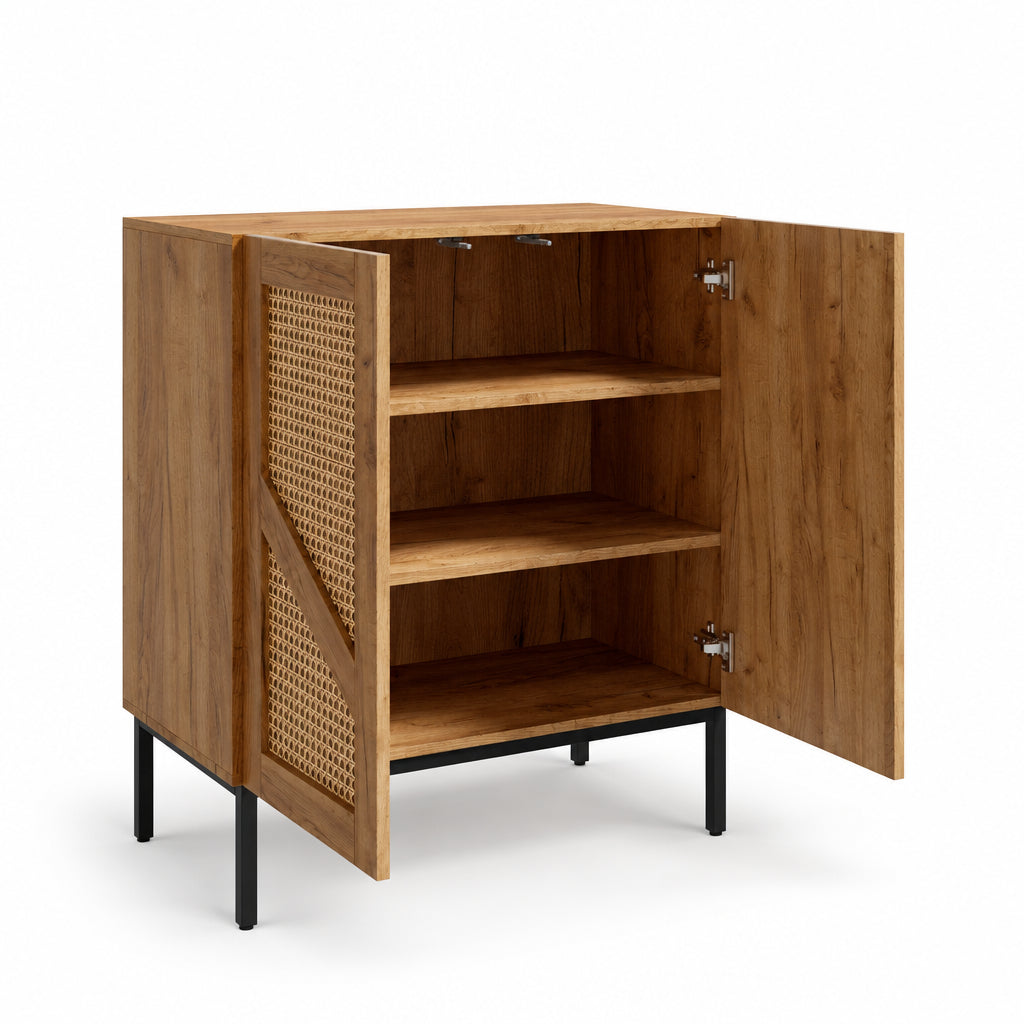 Noma – Wood & Cane Storage Cabinet – 2 Doors, 70 cm