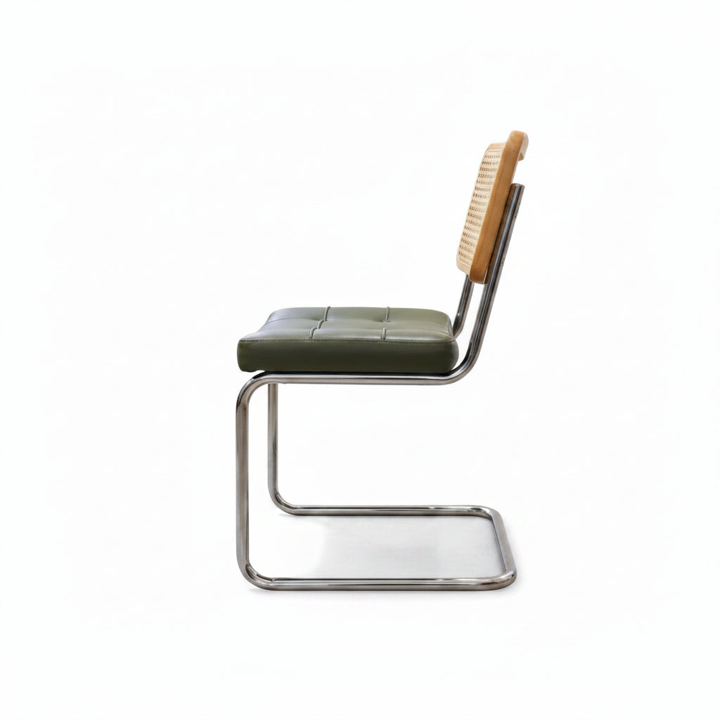 Oria – Chaise Cantilever Scandinave en Cuir & Rotin – Lot de 2