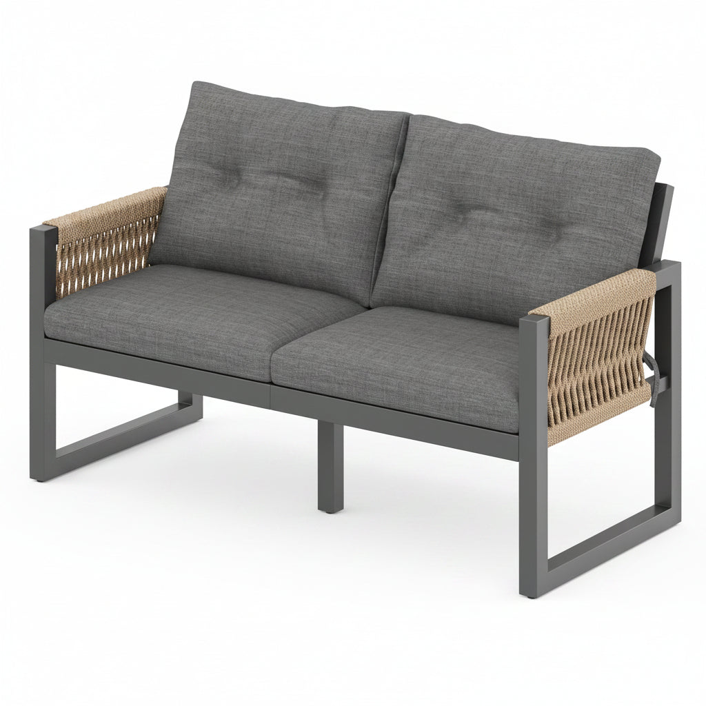 Vetra – Ensemble Salon de Jardin Modulable avec Table Repas & Poufs – 6 Places