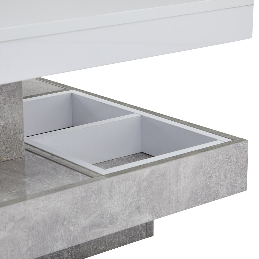 Oria – Table Basse Marbre Gris Pivotante avec Rangement