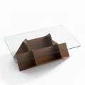 Linea – Table Basse Verre Trempé & Noyer avec Rangement