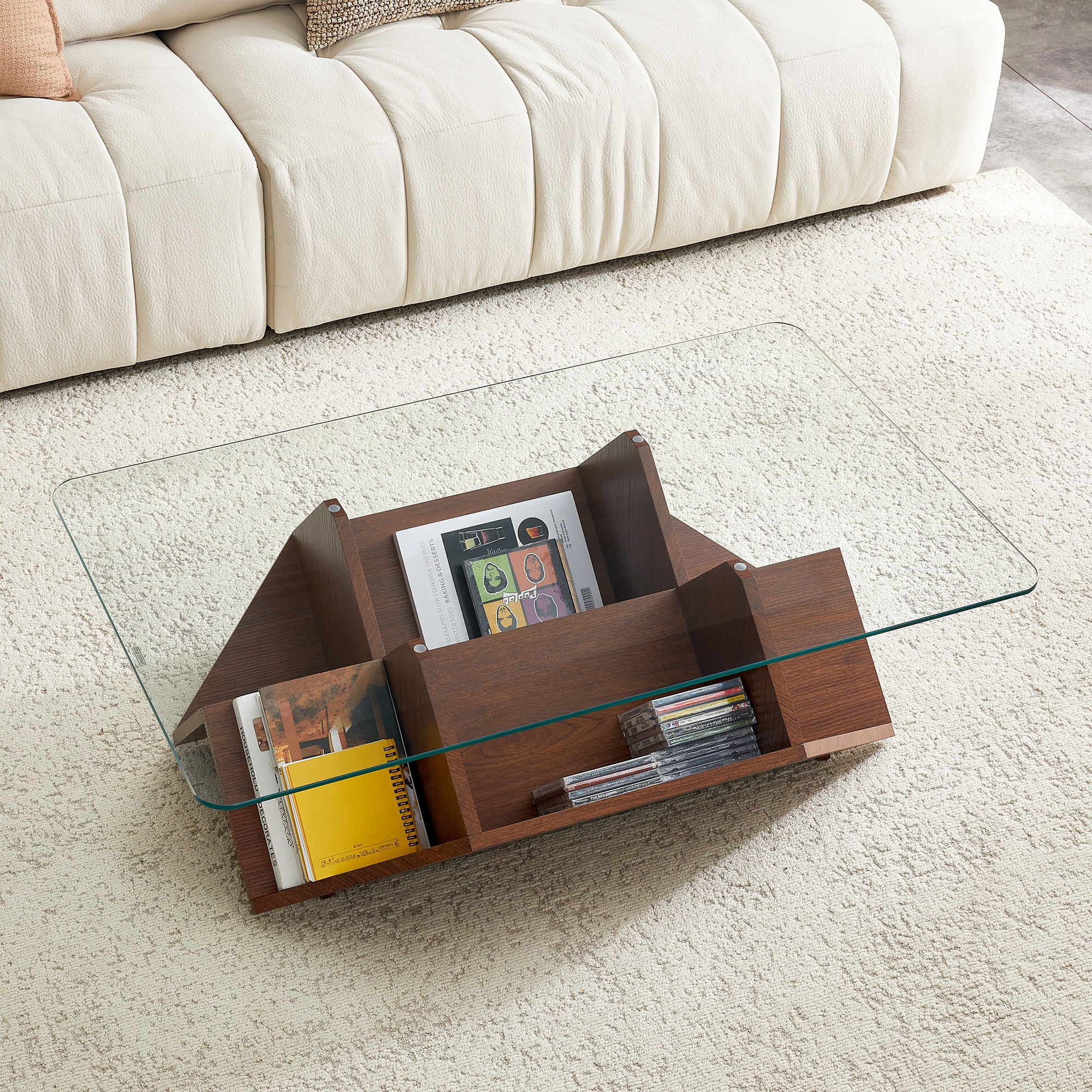 Table basse en verre et bois