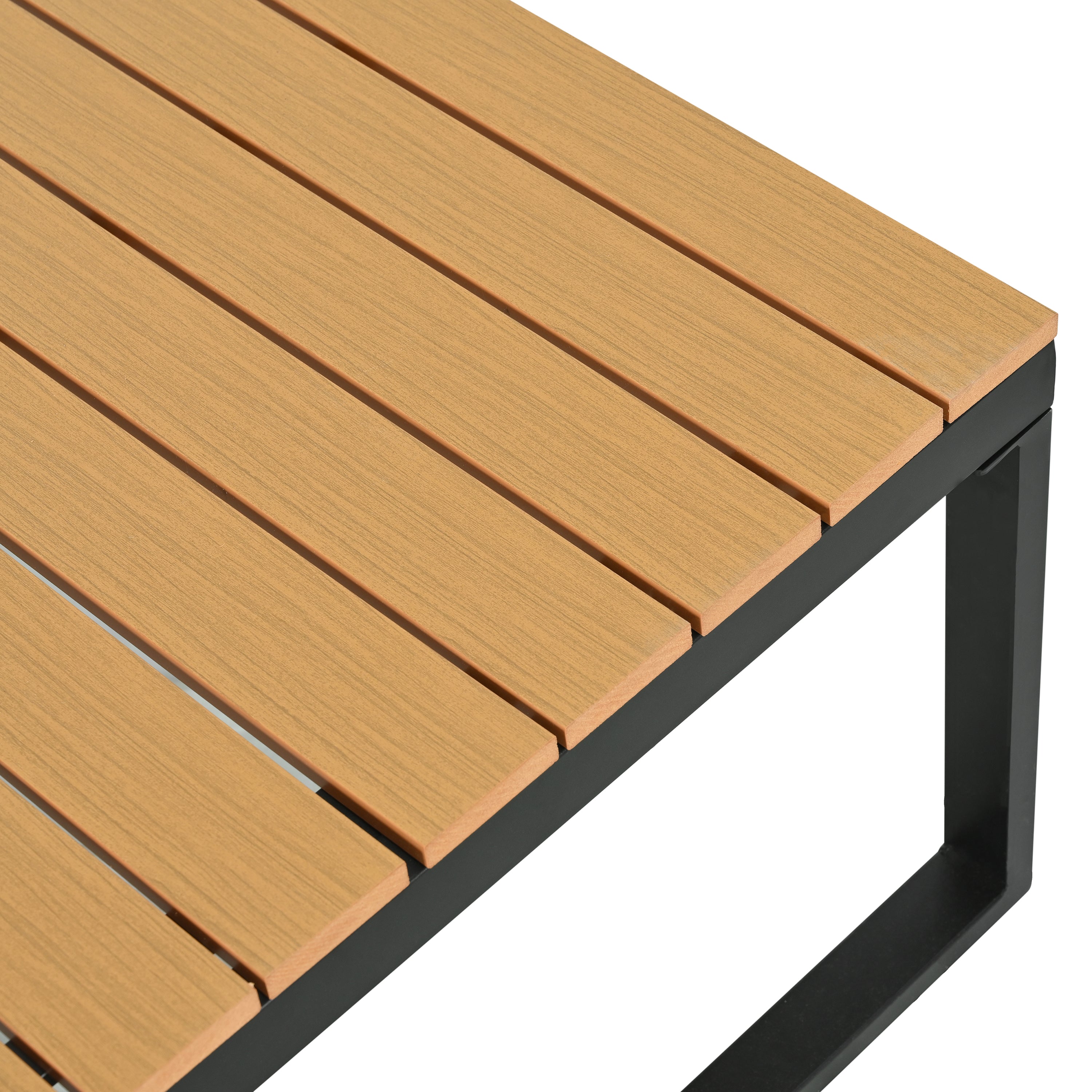 Lune – Salon de Jardin d'Angle Modulable 5 Places avec Table Effet Bois