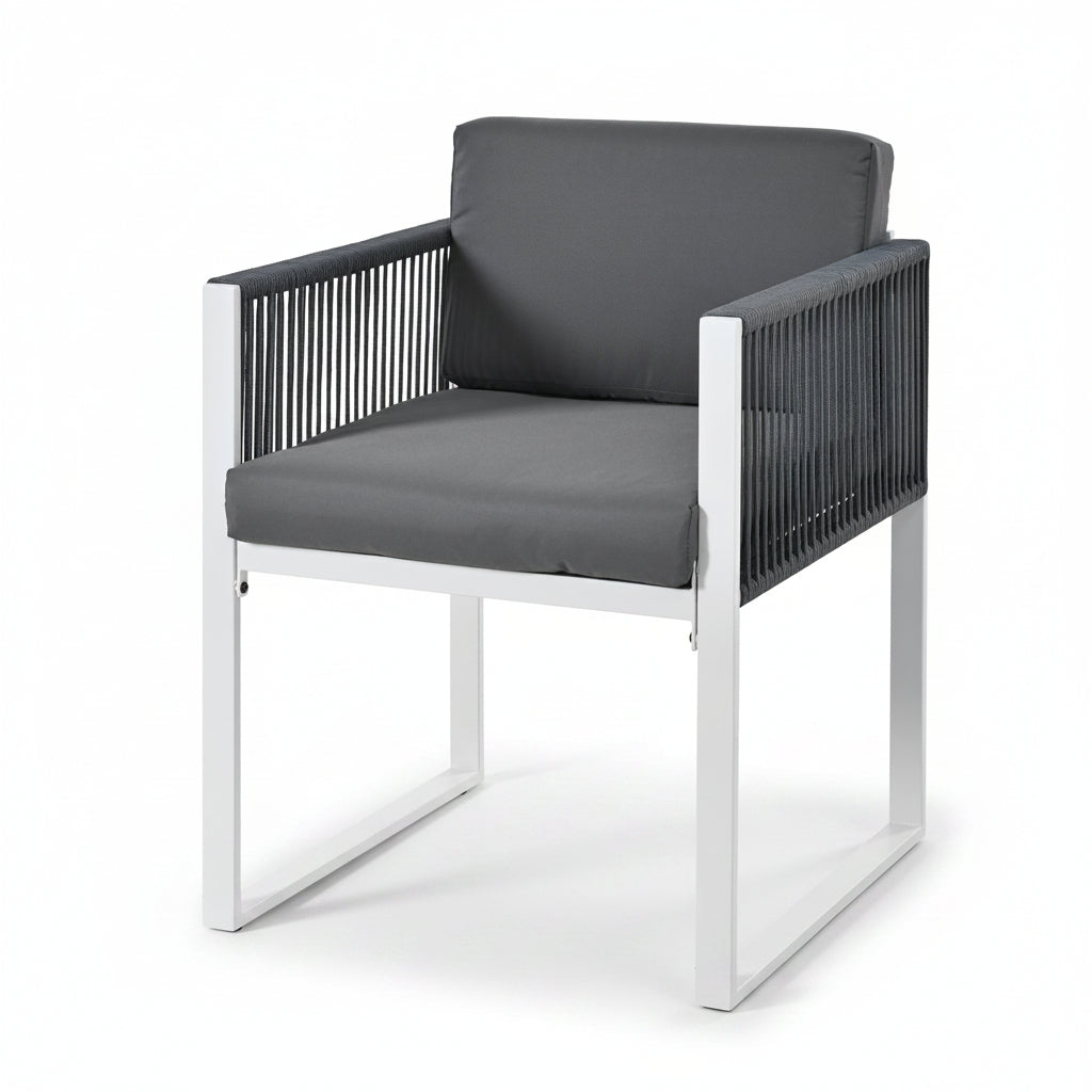 Vetra – Salotto da Giardino per 6 Persone in Alluminio Bianco & Corda Intrecciata
