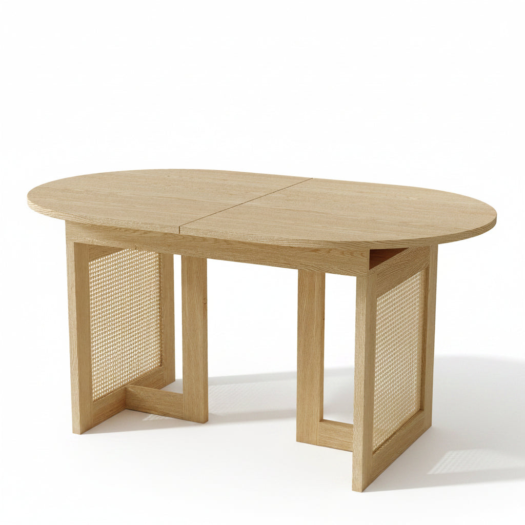 Sora – Extendable Oval Dining Table 6–8 People in Oak & Rattan 150/200*90*75cm