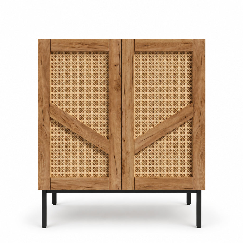 Noma – Wood & Cane Storage Cabinet – 2 Doors, 70 cm