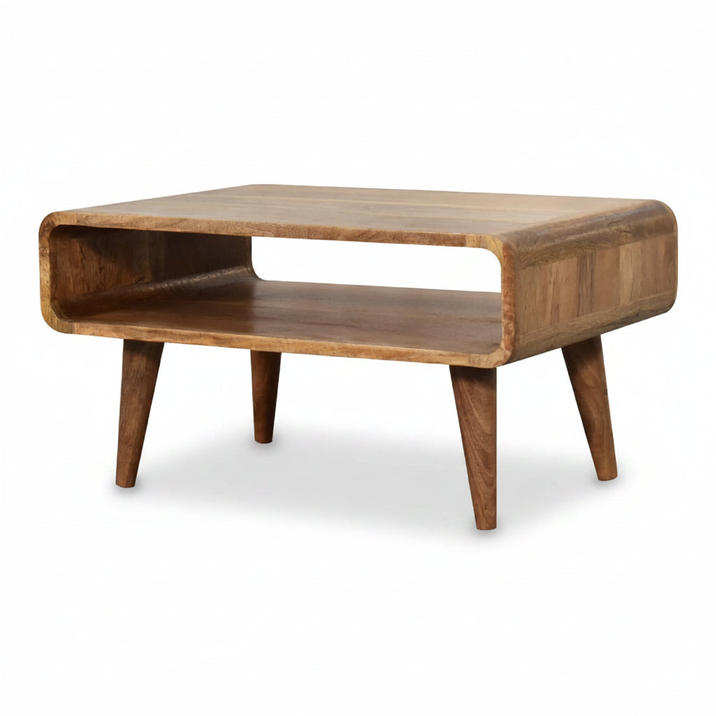 Arvo – Table d’Appoint Scandinave en Bois Massif avec Rangement Ouvert
