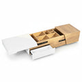 Oria – Table Basse Moderne avec Rangements Cachés en Bois Clair & Blanc