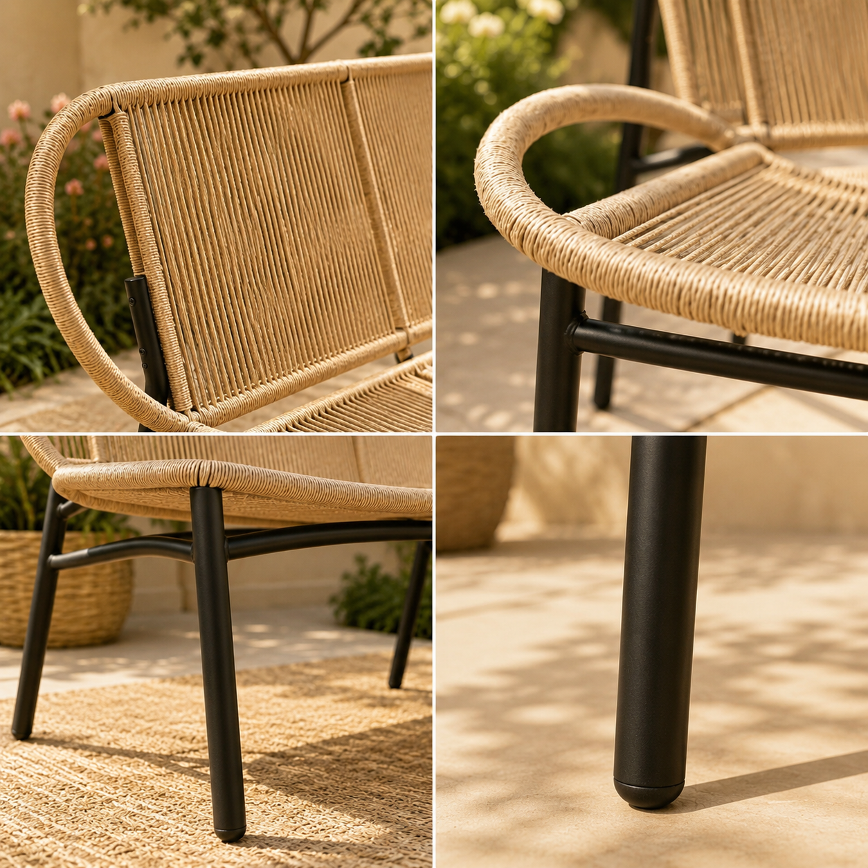 Liora – 2-Persoons Tuinbank in Gevlochten Touw & Metaal – Eigentijdse Outdoor Stijl
