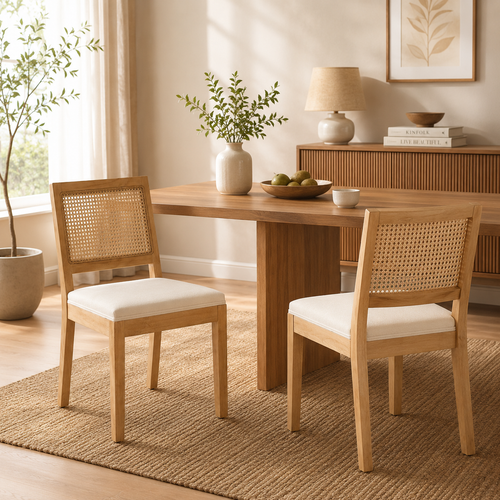 Elva – Sedia Intrecciata & Legno Massello Stile French Country – Set da 2