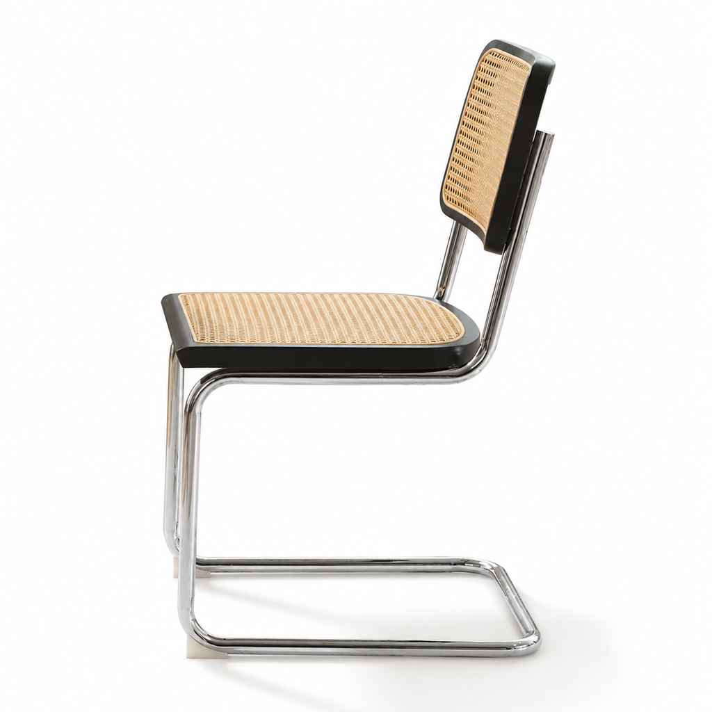 Milo – Chaise Cantilever en Chrome & Rotin Naturel – Lot de 2
