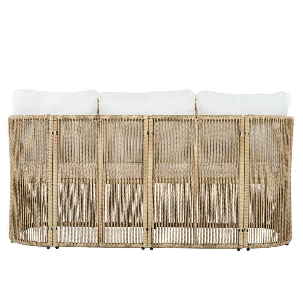 Auro – Salon de Jardin en Rotin PE 4 Pièces avec Canapé 3 Places & Plateau en Verre Trempé