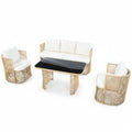 Auro – Salon de Jardin en Rotin PE 4 Pièces avec Canapé 3 Places & Plateau en Verre Trempé