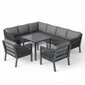 Sora – 6-Seater Corner Garden Lounge Set with Table & 2 Armchairs – Grey