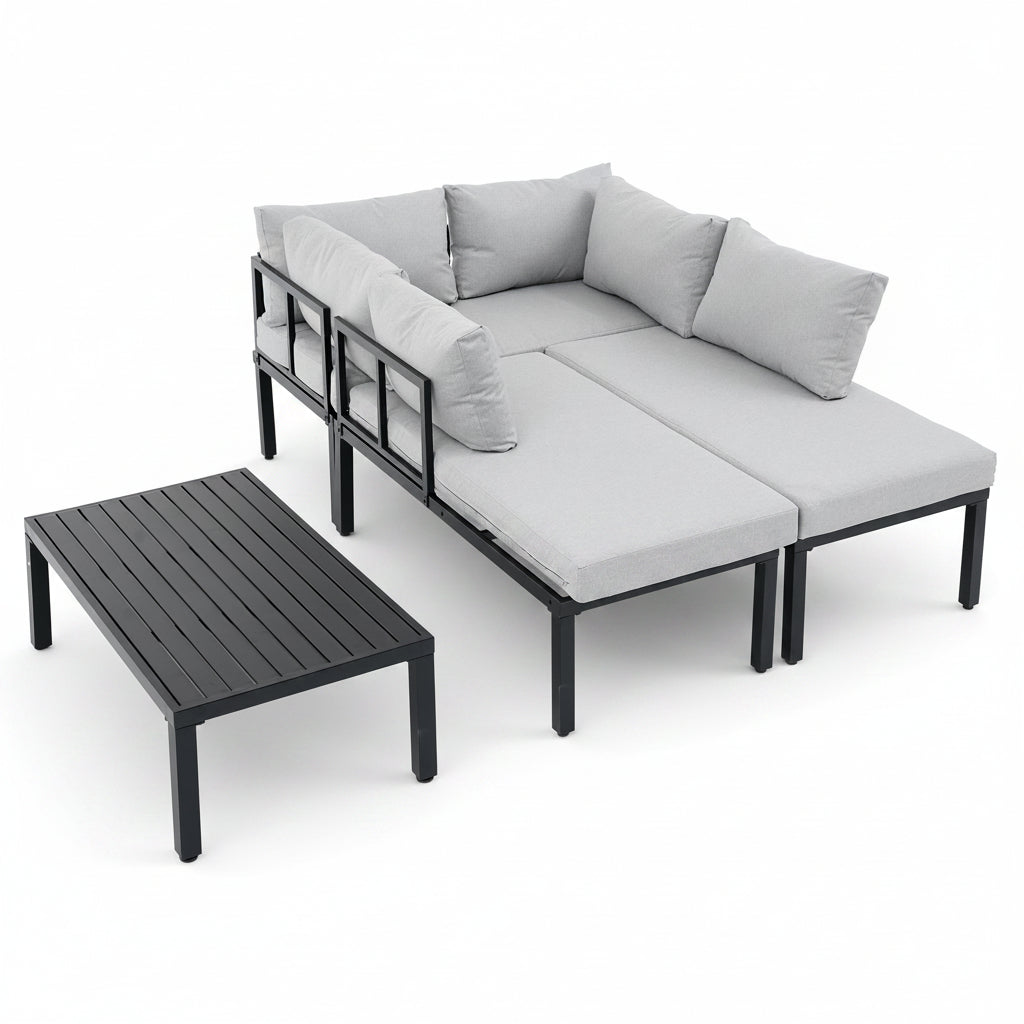 Sora – Modular 6-Seater Garden Lounge Set with Coffee Table – Grey