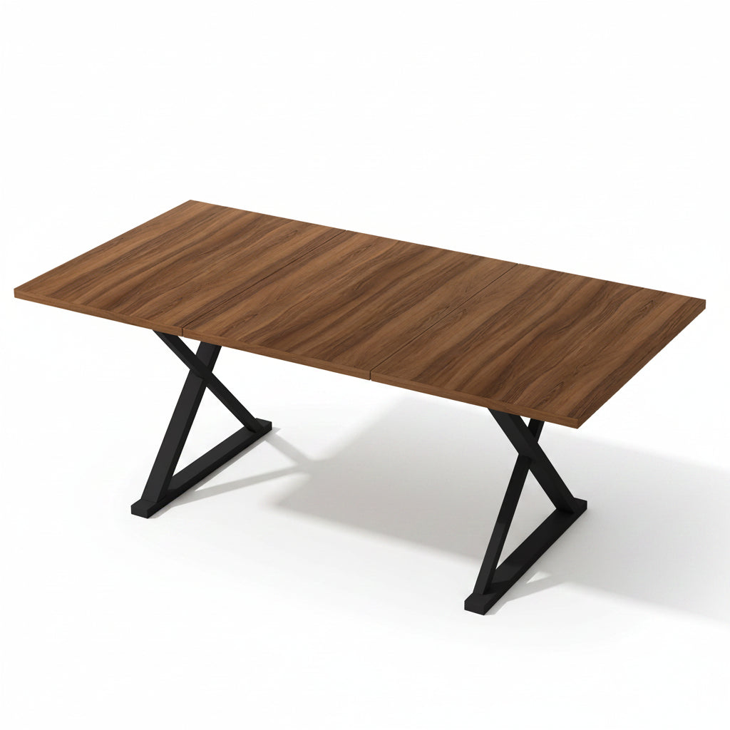 Vetra – Table à Manger Rectangulaire 6–8 Personnes en Noyer & Métal Noir 180*90cm