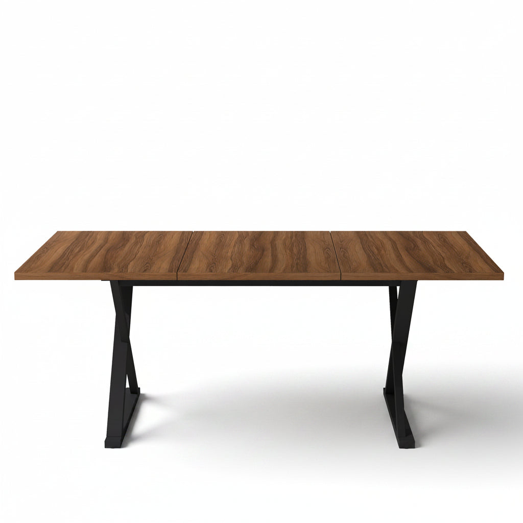 Vetra – Table à Manger Rectangulaire 6–8 Personnes en Noyer & Métal Noir 180*90cm
