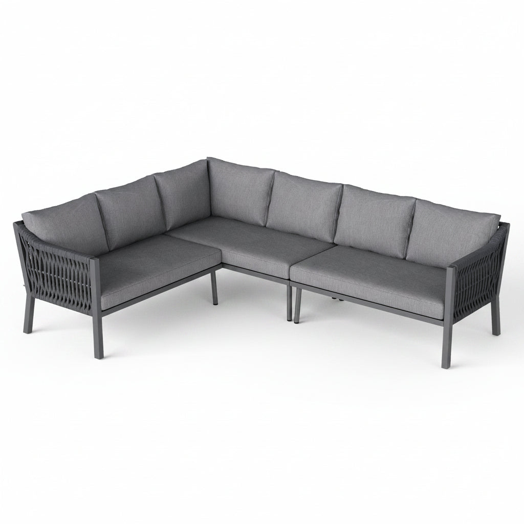 Sora – 6-Seater Corner Garden Lounge Set with Table & 2 Armchairs – Grey