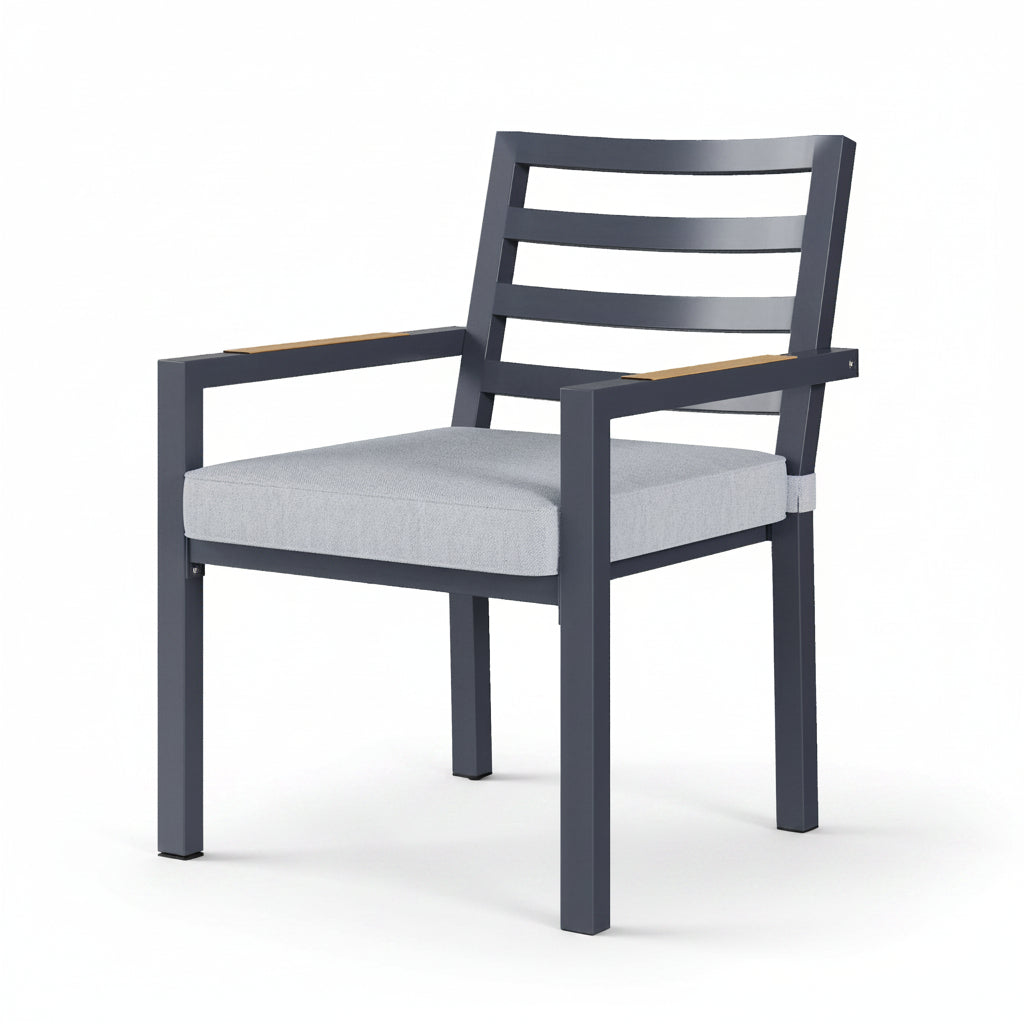 Sora – Garden Dining Set 143.5 cm with 6 Chairs – Grey & Wood