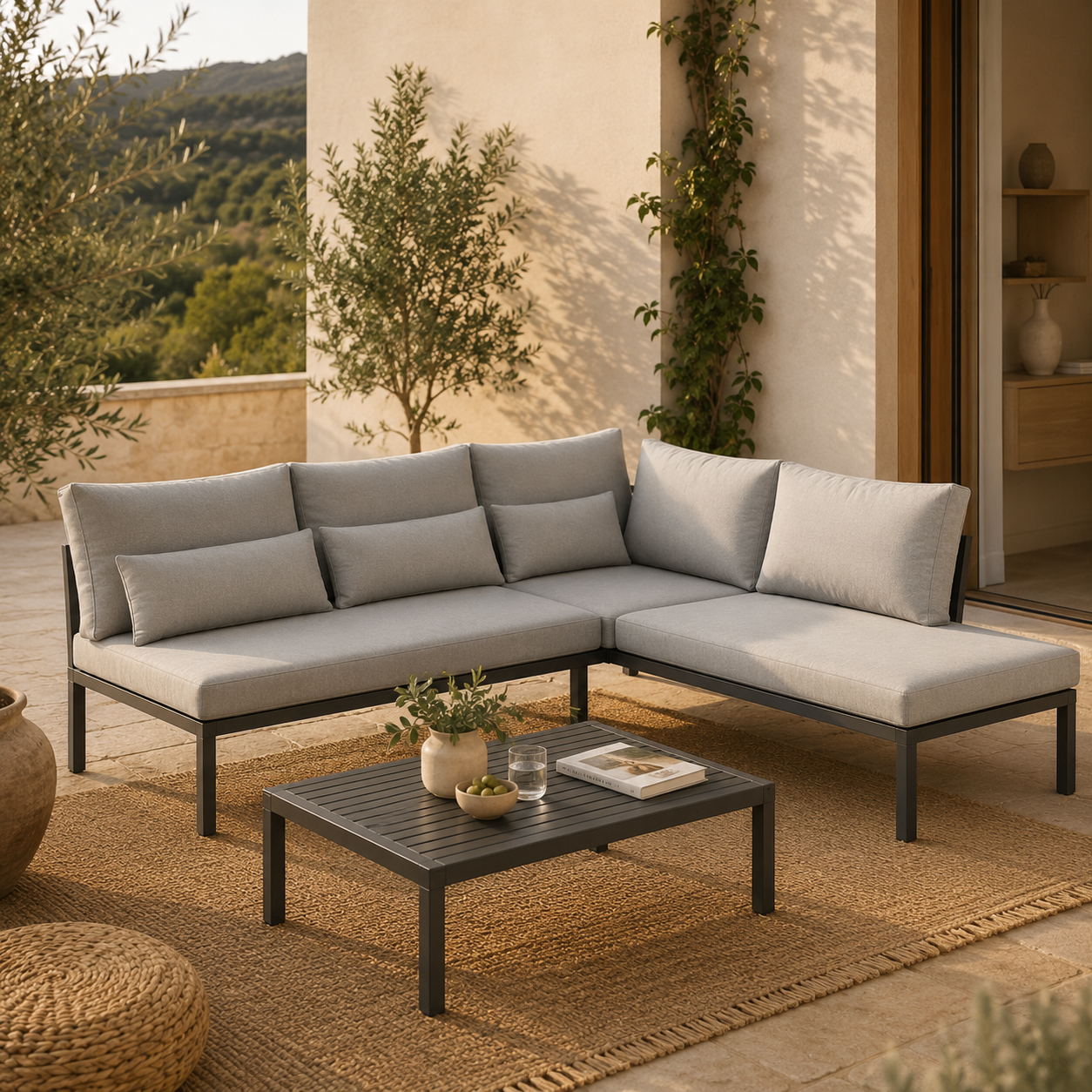 Sora – Modular 6-Seater Garden Lounge Set with Coffee Table – Grey