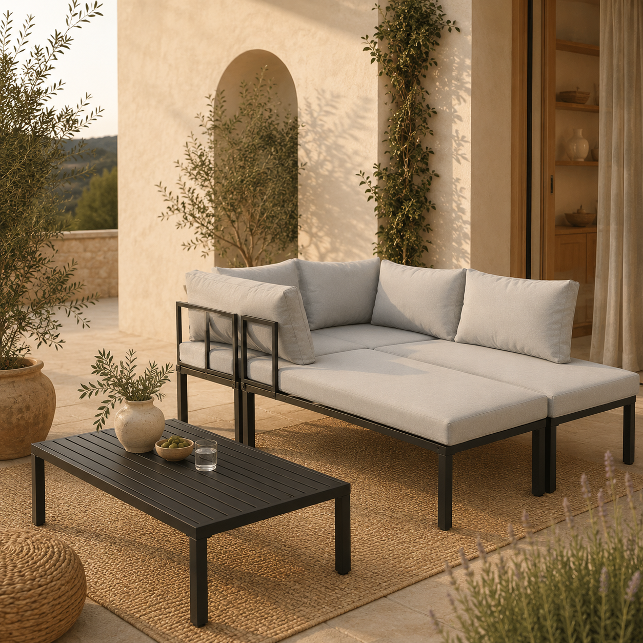 Sora – Modular 6-Seater Garden Lounge Set with Coffee Table – Grey