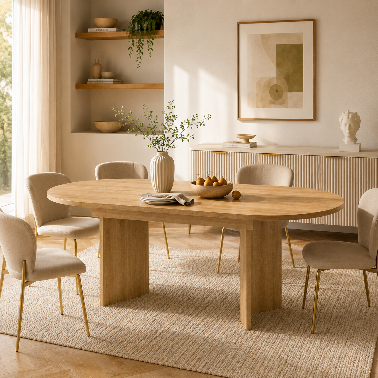 Sora – Table Ovale Extensible 4–8 Personnes en Chêne Clair 120-160 * 80 cm