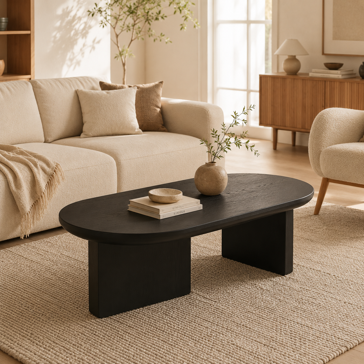 Oria – Tavolino Ovale Nero in MDF Design Minimalista – 120 cm