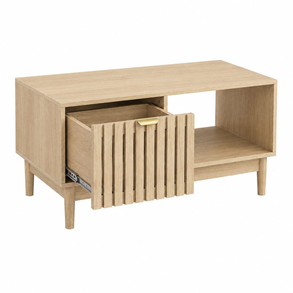 Noma – Table Basse Scandinave avec Rangement en Bois Clair