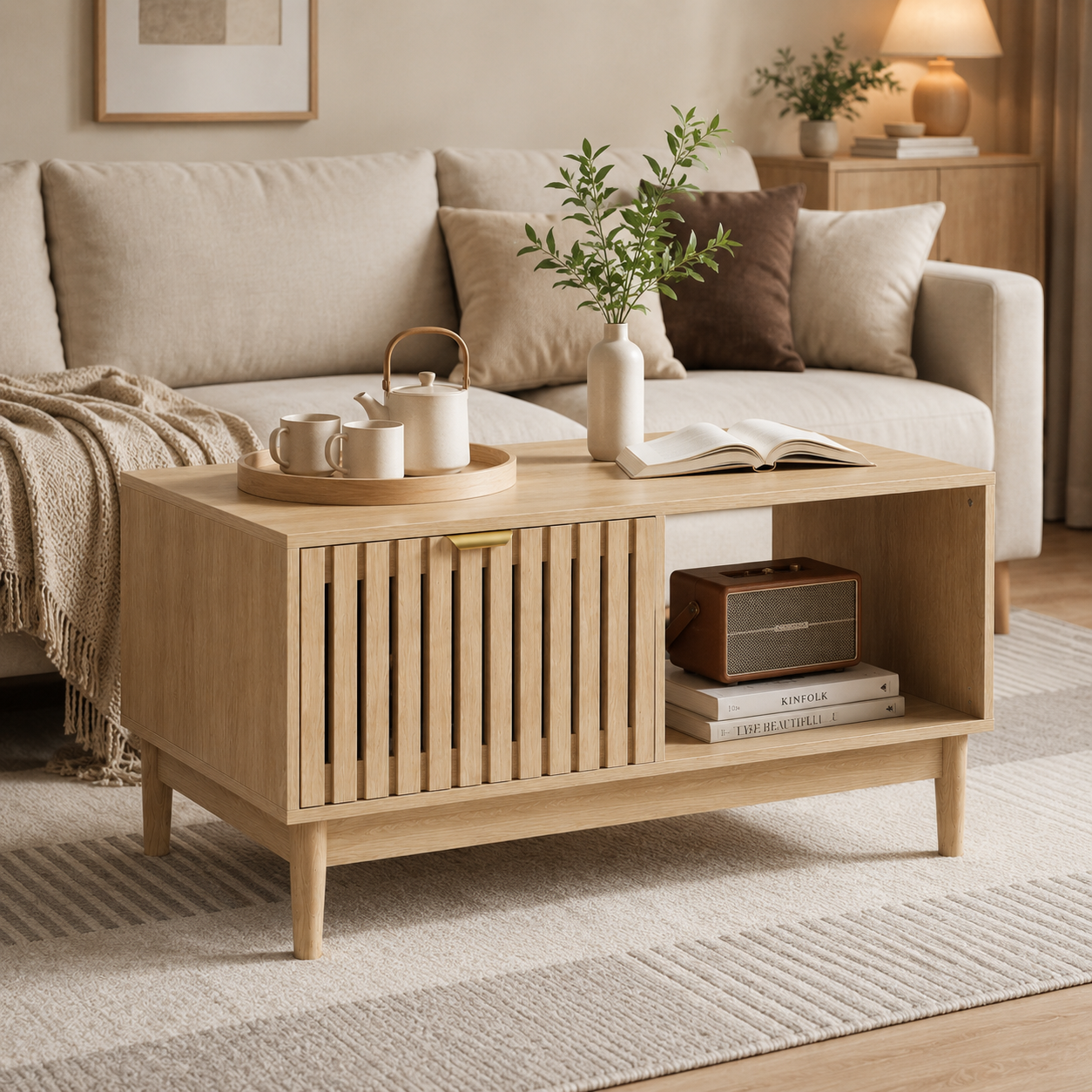 Noma – Table Basse Scandinave avec Rangement en Bois Clair