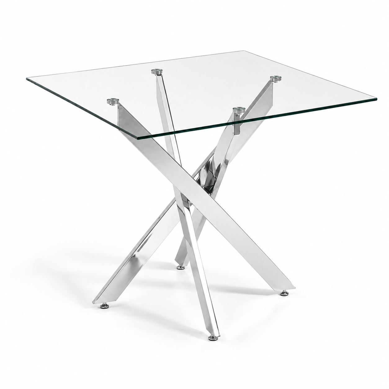 Vetra – Table à Manger Carrée Verre Trempé & Pieds Chromés 80*80*75cm