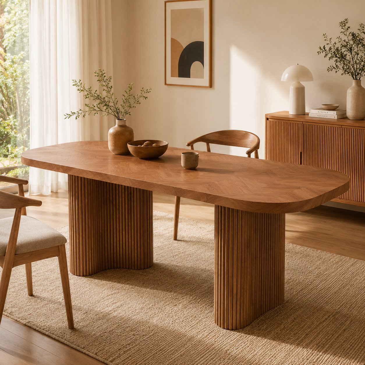 Arvo – Mesa de Comedor Ovalada de 180 cm en Madera de Nogal con Patas Escultóricas