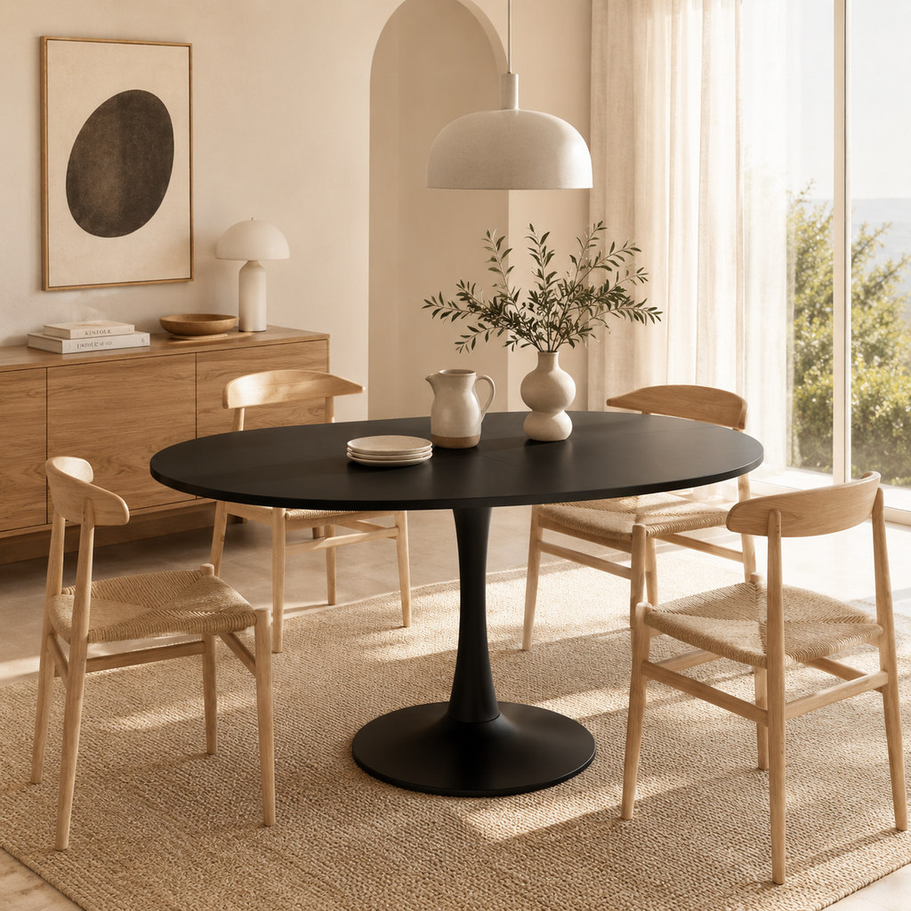 Sora – Tavolo da Pranzo Ovale Estensibile 4–6 Persone Nero 100/140*100*75cm