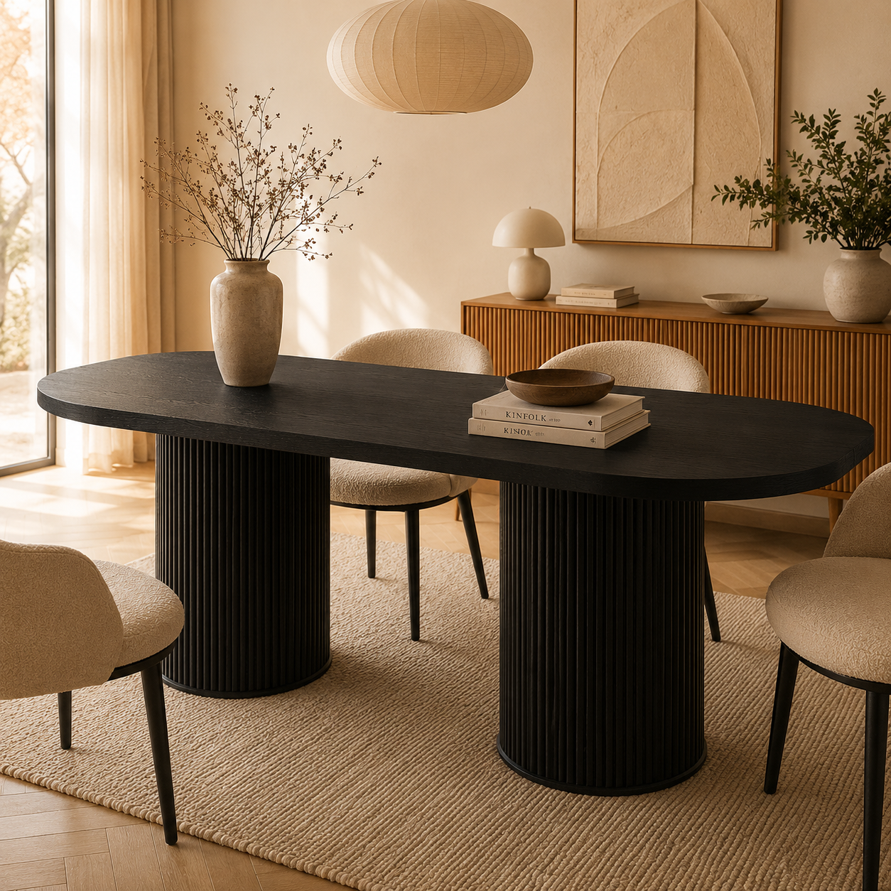 Oria – Table à Manger Ovale Organique 6–8 Personnes Noir Mat