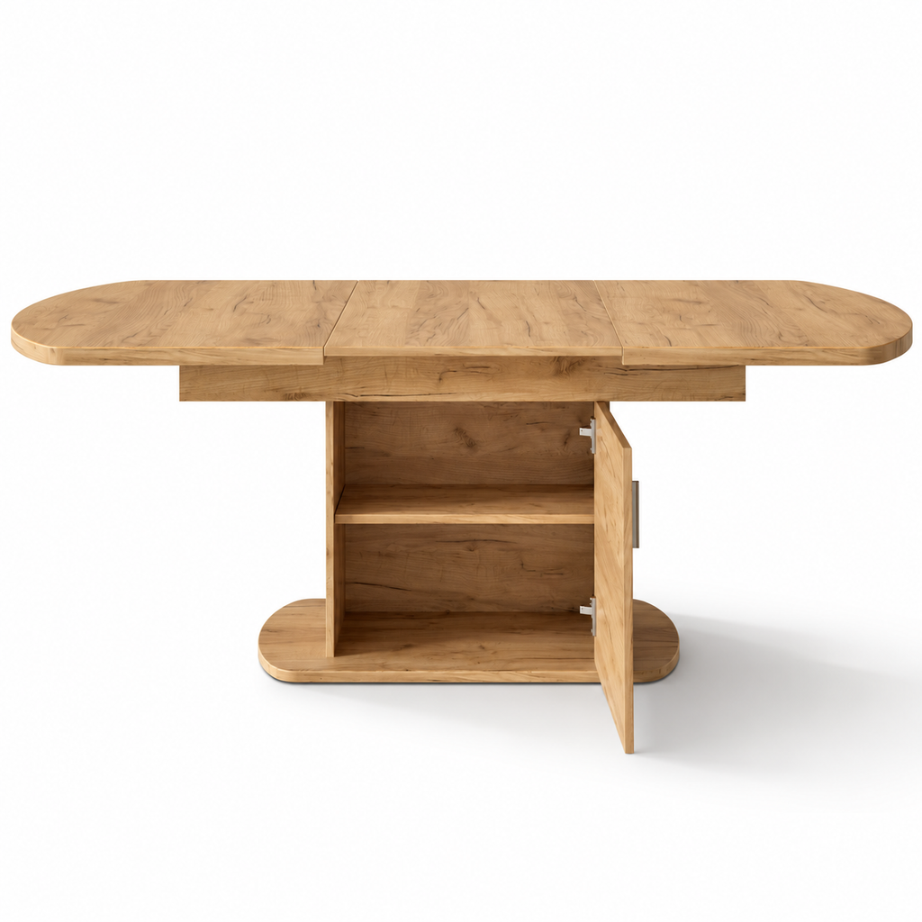 Solen – Uitschuifbare Ovale Eettafel 4–6 Personen met Opbergruimte – Licht Eiken 200×80×75 cm