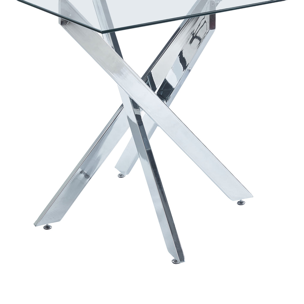 Vetra – Table à Manger Carrée Verre Trempé & Pieds Chromés 80*80*75cm